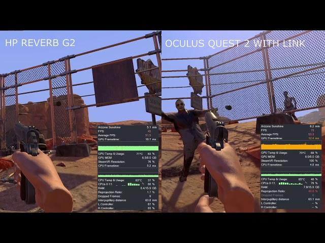 HP Reverb G2 vs Oculus Quest 2 (link) performance comparison in Arizona Sunshine