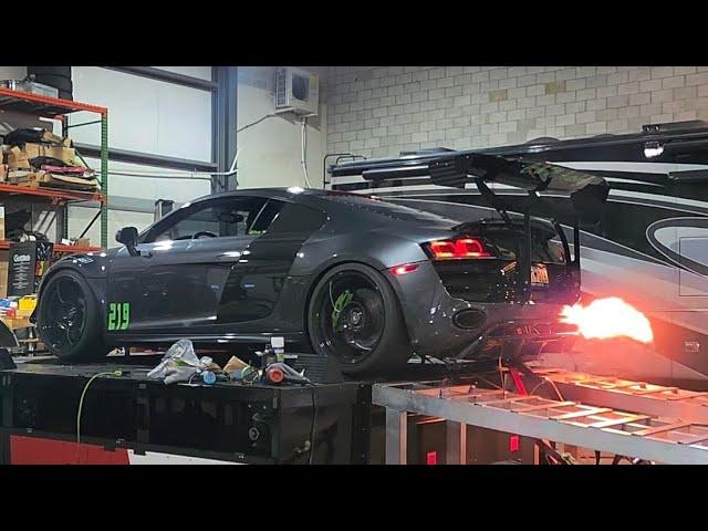 Twin Turbo V10 Audi R8 Dyno Run with Switchable Burble and Flame Mode