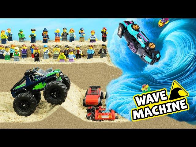 Wave Machine VS. Lego City Monster Truck Show - Tsunami Dam Breach - Natural Disaster