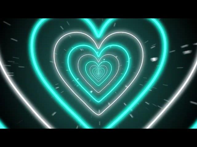  Neon led lights Heart Tunnel Particles Background | HD 60p Teal Heart Abstract Background  12H