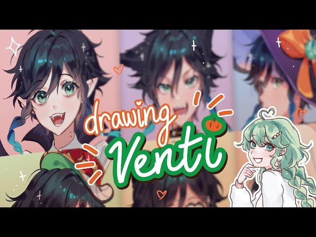 Drawing VENTI in 6 different Halloween costumes ehe  | Art Challenge