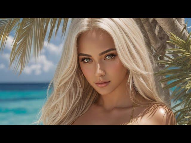 Seductive AI model Helena in tropical bikini shoot | AI Art Lookbook | AI Beauty and Art