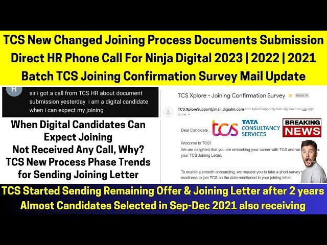 TCS New Changed Joining Process~ Direct HR Call~ Joining Confirmation Survey Ninja Digital 2023-2021