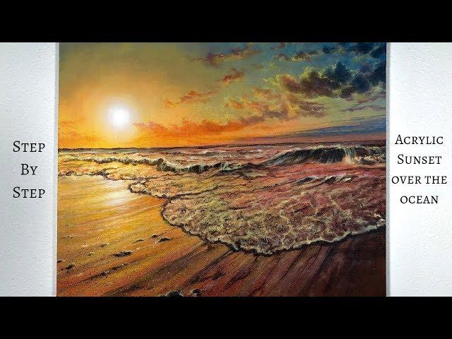 Ocean Sunset STEP by STEP Acrylic Painting (ColorByFeliks)