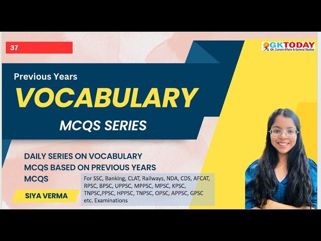 DAILY VOCABULARY SERIES #37 : 50 Words in 15 Minutes - SSC Exam Special