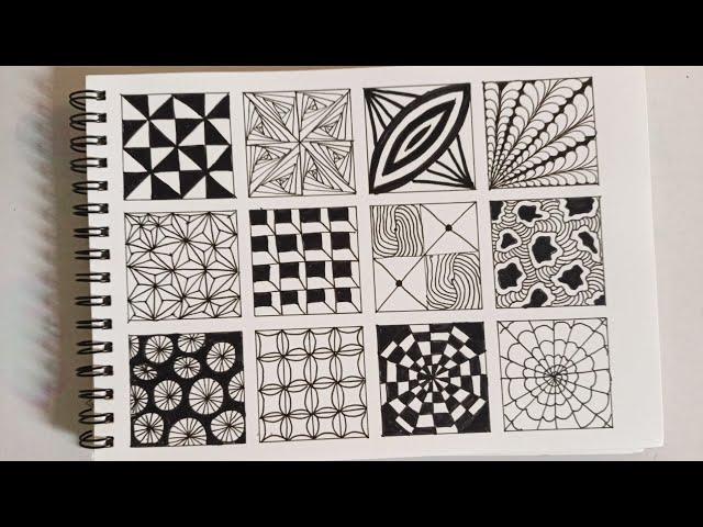 12 zentangle patterns for beginners || doodle art