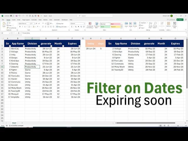 How To Filter on Dates Expiring soon in Excel