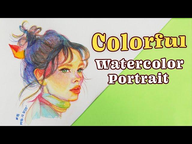 WATERCOLOR TUTORIAL // How to Paint a Colorful Portrait  | 100 Heads Challenge #watercolorpainting