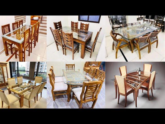 Dining table design 2024 | Beautiful Latest Wooden glass dining table | Glass top dining table set