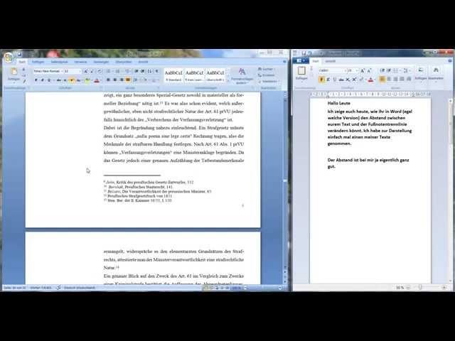 Microsoft Office Word - Abstand zwischen Text und Fußnote/Fußnotentrennlinie verkleinern/vergrößern