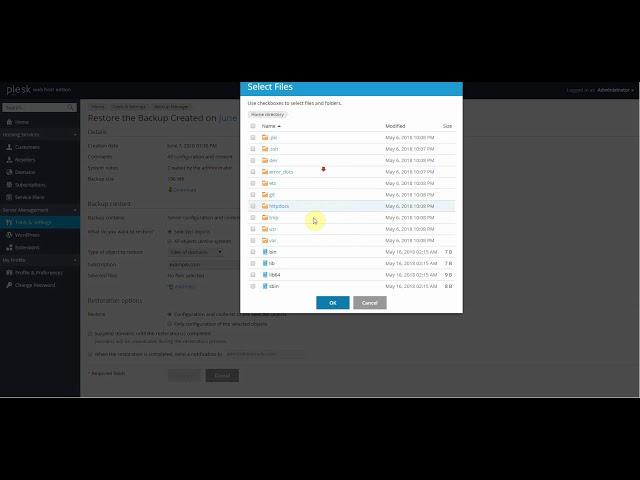 restore file from backup in Plesk