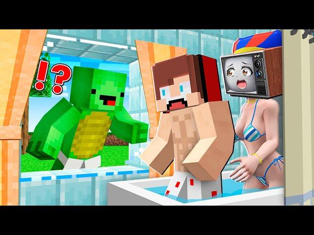 MIKEY SPIES on JJ and TV WOMAN POMNI in SHOWER in Minecraft - Maizen