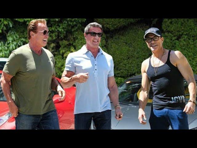 Sylvester Stallone [1946], Arnold Schwarzenegger [1947] and Jean-Claude Van Damme [1960] Training