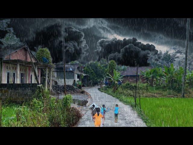 Heavy rain, thunderstorm in rural Indonesia||flash flood almost happened||3 hour rain video