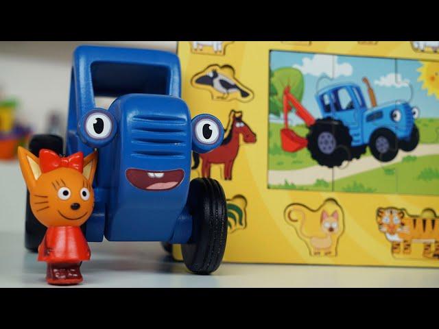 Синий трактор влог - Трактор и Коржик играют в игру Собери пазл