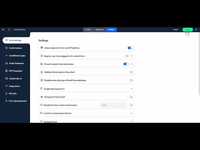 How to use single form submission entry for each IP address using Bit Form