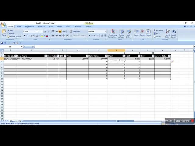 GST Data Entry Form in Excel