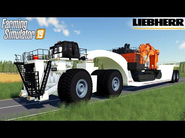 Farming Simulator 19 - LIEBHERR + MEGATRAILER Transportation Of An Oversized Super Heavy Excavator