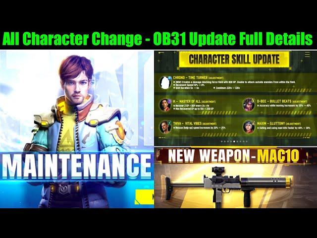 FREE FIRE NEW UPDATE | GAME IS NOT OPENING | FREE FIRE OB31 UPDATE FULL DETAILS - GARENA FREE FIRE