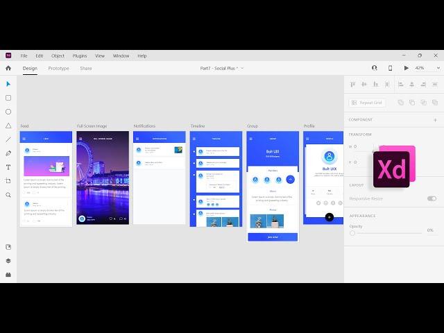 Adobe XD : App UI UX design 07 | Free App UI UX templates | Social Network