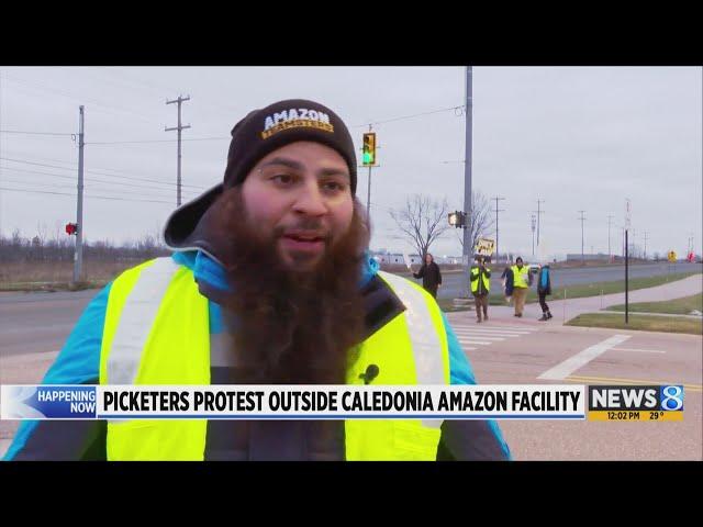 Amazon workers picket at Caledonia facility