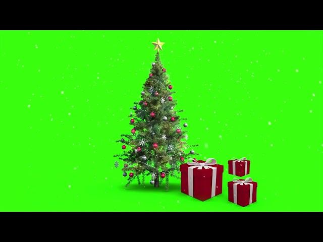 Snow Falling on Christmas Tree and Gifts on Green Screen Background | 4K | FREE TO USE