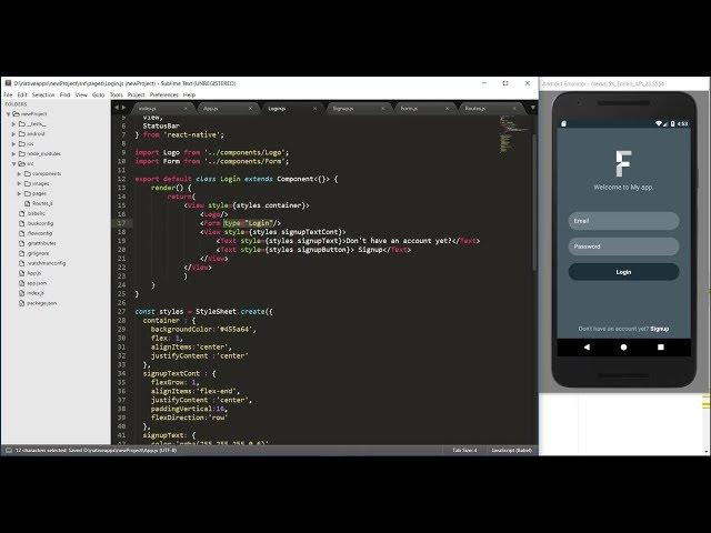 React native tutorial Part 1- React native login, signup and navigation example