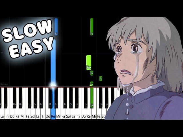 Howl's Moving Castle Theme - Merry Go Round of Life - SLOW EASY Piano Tutorial [animelovemen]