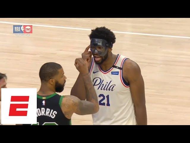 Joel Embiid trash-talks Marcus Morris, so Morris responds by flashing '3-0' sign | ESPN