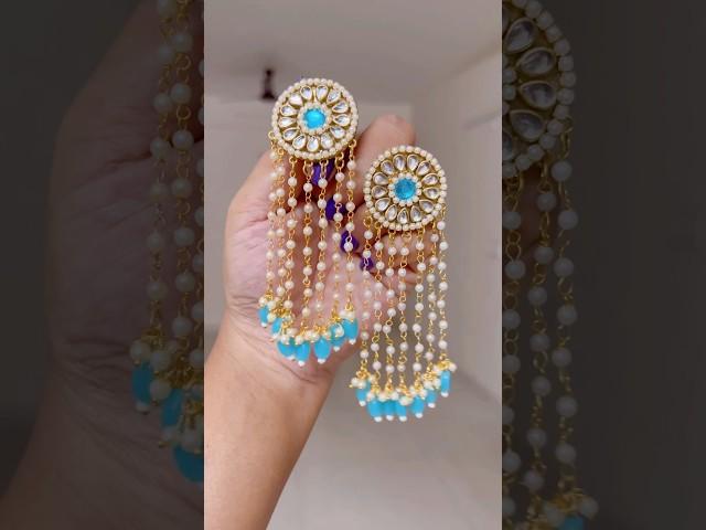 Diwali Special Kundan Earrings🩵 #festivevibes #kundanjewellery #shorts #diyjewellerymaking #diy