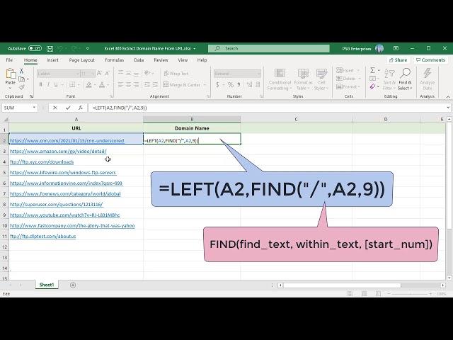 How to Extract Domain Name From URL in Excel - Office 365
