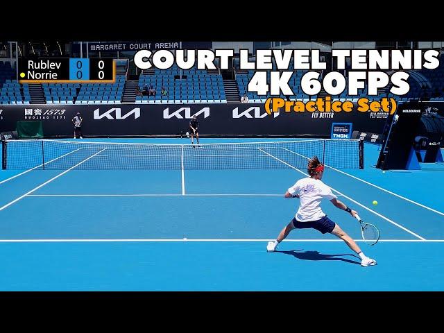 Andrey Rublev vs Cameron Norrie Court Level Practice Set | 2022 Aus Open (4K 60FPS)