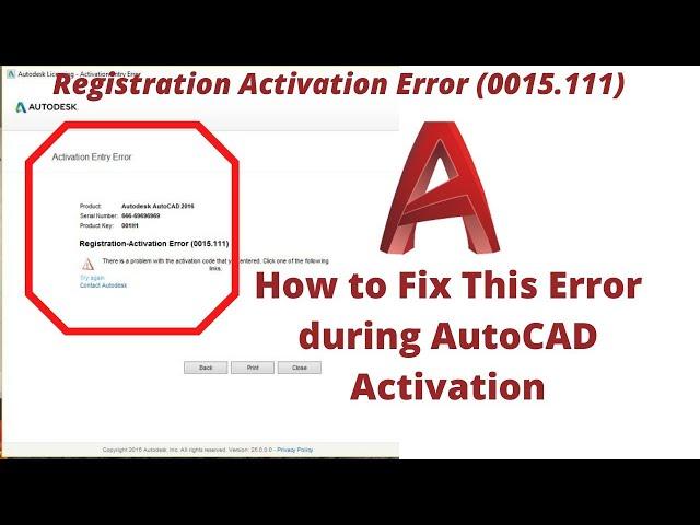 How to fix registration activation error 0015-111 for AutoCAD or any other Autodesk Product