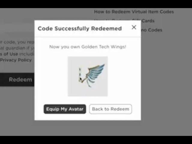 Redeeming the Golden Tech Wings Roblox Toy Code