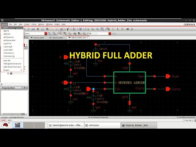 HYBRID FULL ADDER in Cadence | Delay | AvgPower | PDP.