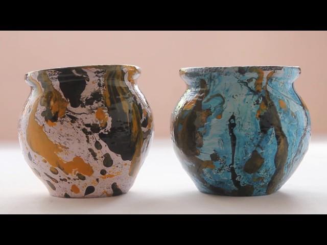 Pot Painting - Marble Pot Painting - Step by Step Tutorial - Marbling Technique