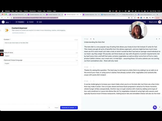 Using the Content Improver Template in Conversion.ai with Blogs by Jarvis