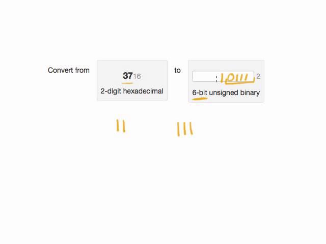 Example conversion from hexadecimal to binary