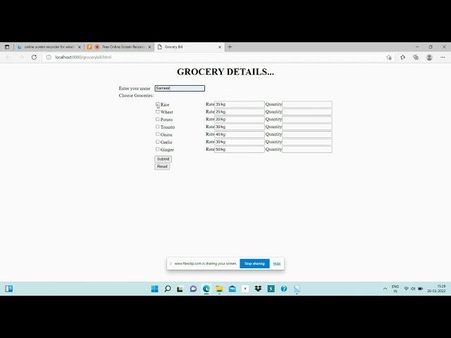 Simple Grocery Bill Using HTML And PHP