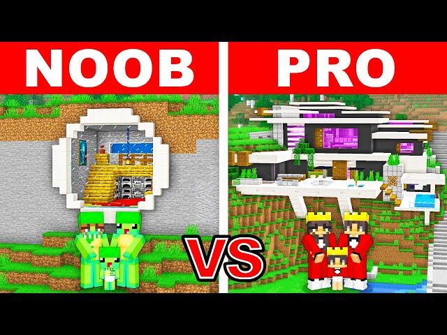 NOOB VS PRO: SAFEST MOUNTAIN FAMILY House Build Challenge in Minecraft