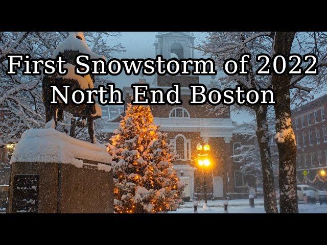 North End Boston First Snowstorm of 2022 Walk. Boston MA