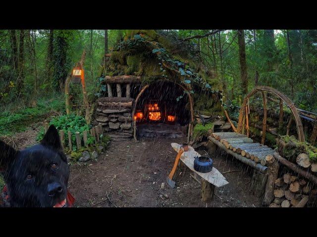 30 Days SOLO SURVIVAL CAMPING In RAIN - Building Warm BUSHCRAFT SHELTERS with FIREPLACE. Full Video