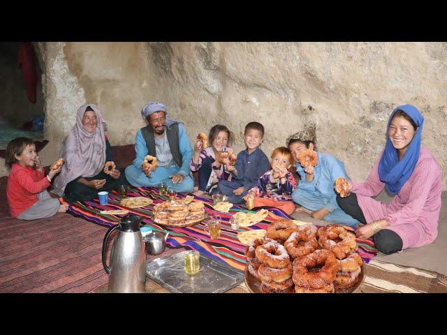 Big Family Cooks Donauts in cave, Very delicious and Beautiful recipe, Village life Afghanistan