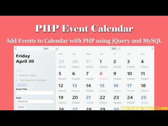 PHP Event Calendar - Add Events to Calendar using jQuery and Ajax