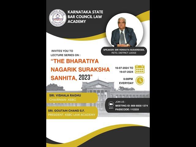 KSBC Law Academy - Online Lecture Series on Bharatiya Nagarik Suraksha Sanhita, 2023