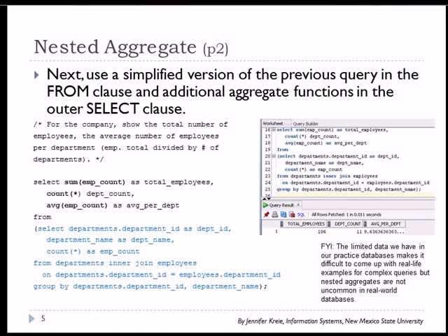 5 of 6  SQL Advanced with Oracle - A query with nested aggregate functions