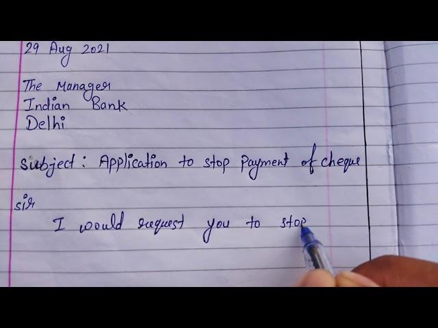 Application For Stop Cheque Payment ll Application To Bank Manager Stop Payment Of Cheque