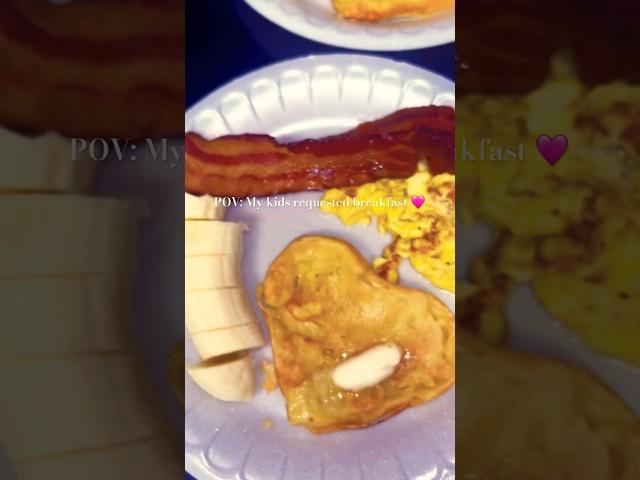 POV: My kids requested breakfast 🩷 #Heartpancakes #bacon #breakfast #subscribe #love #kidfriendly