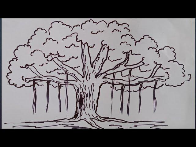 How to draw a banyan tree | how to draw a tree | easy tree drawing for beginners