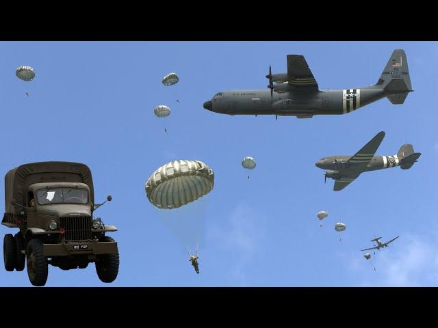 US Army parachutes into Normandy followed by Dakotas | Military vehicles past and present  